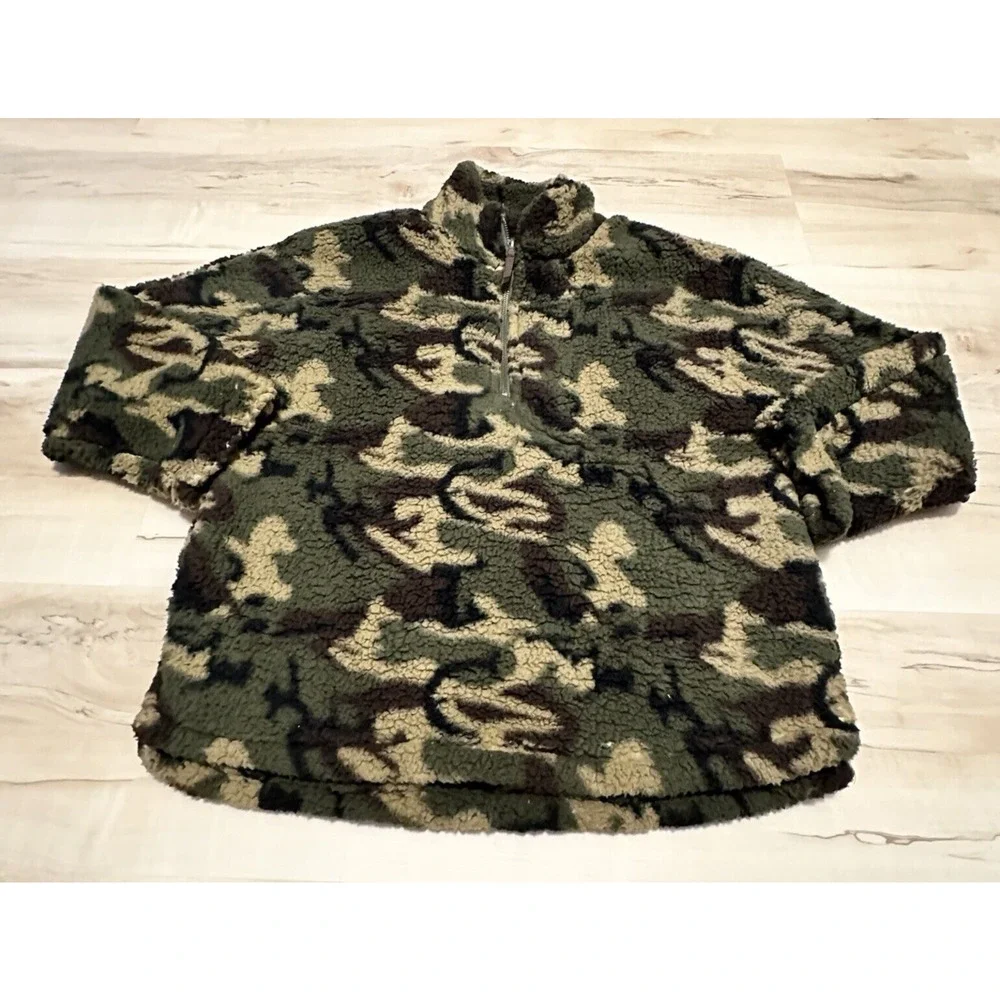 Elodie Women Large Jacket 1/4 Zip Fleece‎ Camo Printed Oversize
